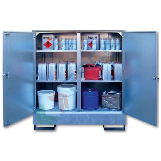 [DEPR-4Z] Deposito stoccaggio in acciaio zincato, Mis. 1550 L x 900 P x 1660 H mm, volume di raccolta 267 Lt, ideale per piccoli contenitori - modello 4 ripiani