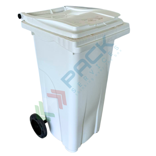 [ECO120BIA] Bidone spazzatura per la raccolta differenziata rifiuti, capacità 120 Lt, certificato UNI EN 840, per uso esterno, colore bianco