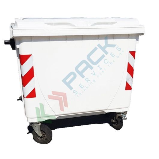 [ECO660BIA] Cassonetto per la raccolta differenziata rifiuti, capacità 660 Lt, certificato UNI EN 840, coperchio piano, colore bianco