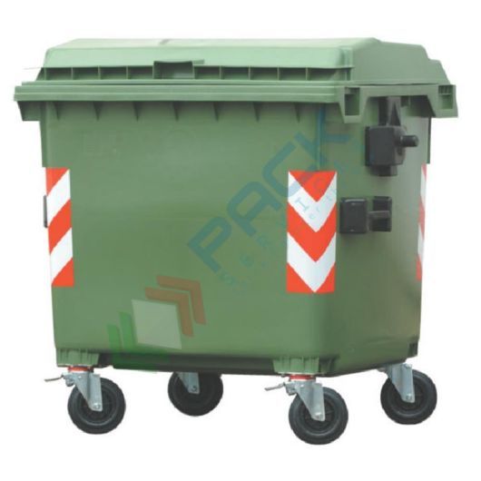 [ECO660VES] Cassonetto per la raccolta differenziata rifiuti, capacità 660 Lt, certificato UNI EN 840, coperchio piano, colore verde