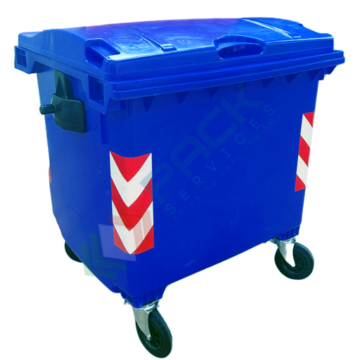 [ECO1100BLU] Cassonetto per la raccolta differenziata rifiuti, capacità 1100 Lt, certificato UNI EN 840, attacco maschio DIN 30700, coperchio piano, colore blu
