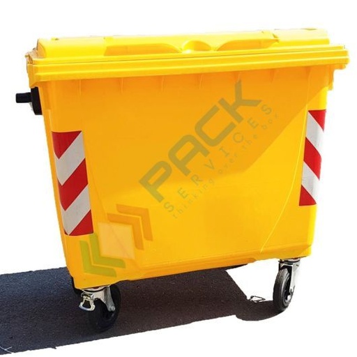 [ECO1100GIA] Cassonetto per la raccolta differenziata rifiuti, capacità 1100 Lt, certificato UNI EN 840, attacco maschio DIN 30700, coperchio piano, colore giallo