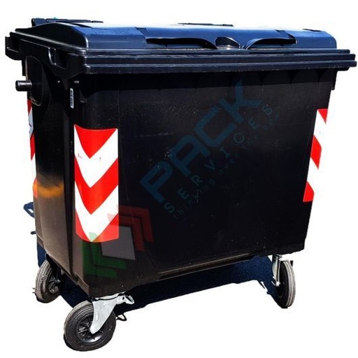 [ECO1100GRI] Cassonetto per la raccolta differenziata rifiuti, capacità 1100 Lt, certificato UNI EN 840, attacco maschio DIN 30700, coperchio piano, colore nero