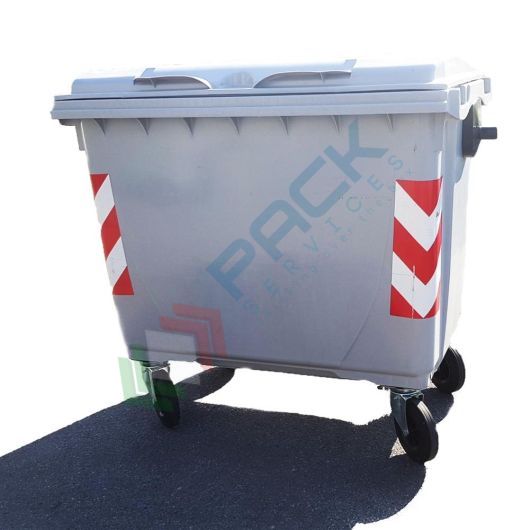 [ECO1100GRICHIA] Cassonetto per la raccolta differenziata rifiuti, capacità 1100 Lt, certificato UNI EN 840, attacco maschio DIN 30700, coperchio piano, colore grigio chiaro