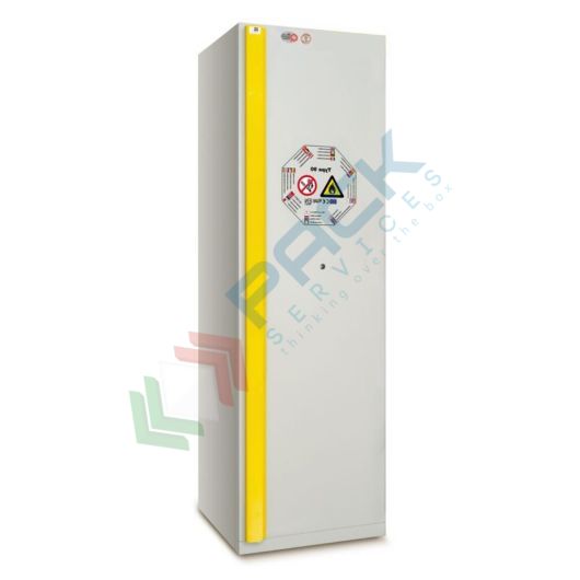 [INF-VV059DG] Armadio di sicurezza per infiammabili Type 90, Mis. 595 L x 600 P x 2050 H mm, ripiani in acciaio verniciato, anta ad incavo apertura DX, colore grigio