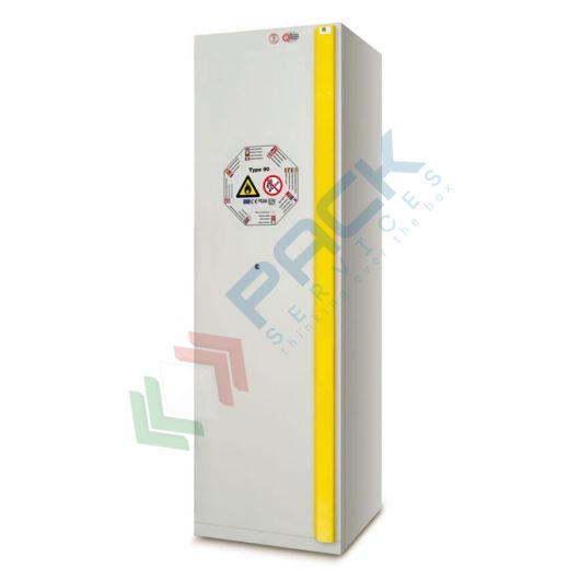 [INF-VVX059SG] Armadio di sicurezza per infiammabili Type 90, Mis. 595 L x 600 P x 2050 H mm, ripiani in acciaio inox, anta ad incavo apertura SX, colore grigio