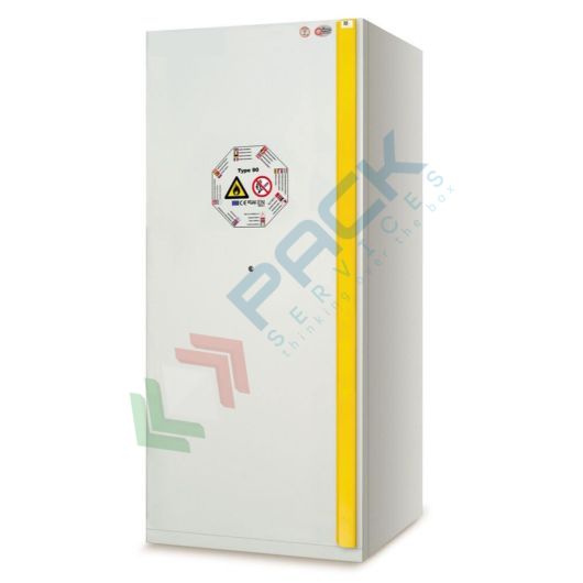 [INF-VVX089SG] Armadio di sicurezza per infiammabili Type 90, Mis. 895 L x 600 P x 2050 H mm, ripiani in acciaio inox, anta ad incavo apertura SX, colore grigio