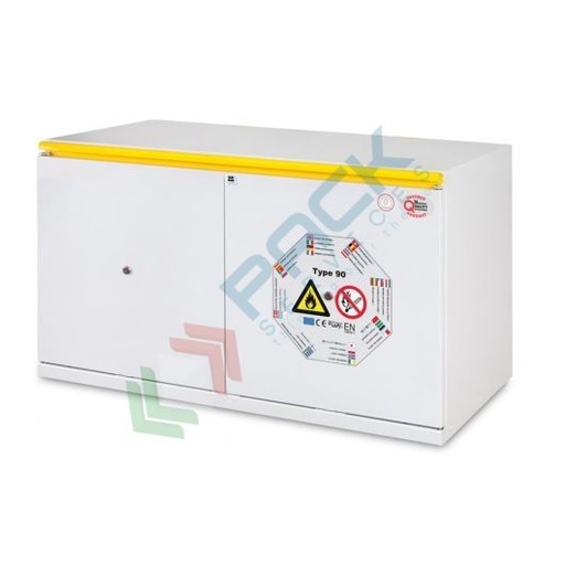 [INF90-9962PG] Armadio di sicurezza per infiammabili Type 90, modello sotto cappa e sottobanco, Mis. 890 L x 520 P x 620 H mm, doppia anta, colore grigio