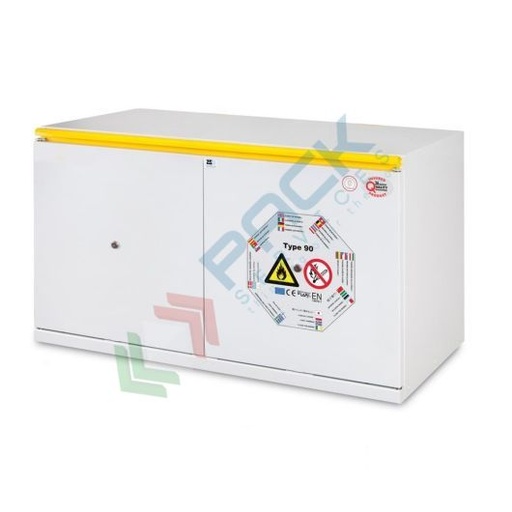 [INF90-10962PG] Armadio di sicurezza per infiammabili Type 90, modello sotto cappa e sottobanco, Mis. 1090 L x 520 P x 620 H mm, doppia anta, colore grigio