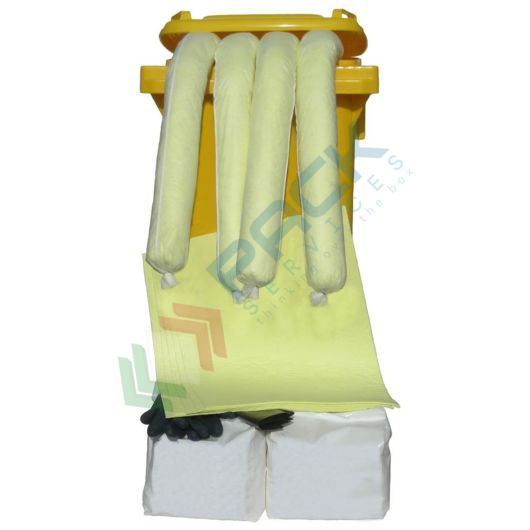 [KIT-ASB207] Kit di pronto intervento per acido solforico, carrellato, capacità assorbimento/neutralizzazione 207 Lt, confezionato in bidone con ruote