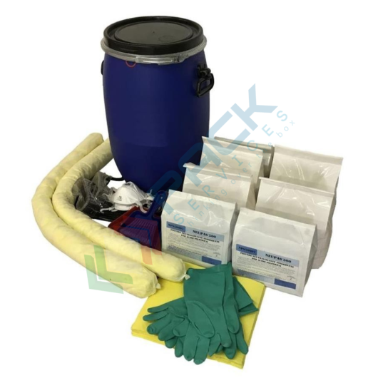 [KIT-ASL083] Kit di pronto intervento per acido solforico, capacità assorbimento/neutralizzazione 83 Lt, confezionato in fusto cilindrico in plastica