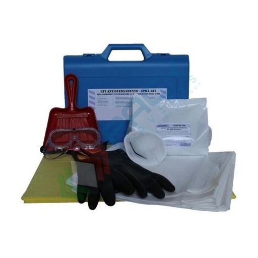 [KIT-ASP005] Kit di pronto intervento per acido solforico, portatile, capacità assorbimento/neutralizzazione 11,10 Lt, confezionato in valigetta in plastica