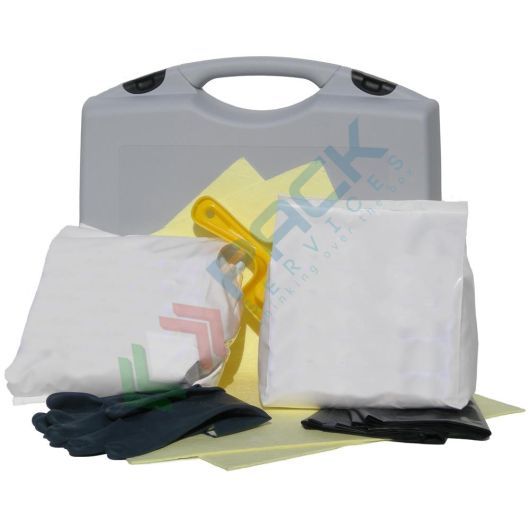 Kit di pronto intervento per acido solforico, portatile, capacità assorbimento/neutralizzazione 25 Lt, confezionato in valigetta in plastica