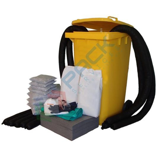 [KIT-CC240] Kit di pronto intervento cantieristico, carrellato, capacità assorbimento 240 Lt, confezionato in bidone con ruote