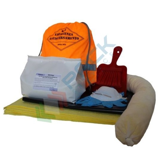 [KIT-CHP007] Kit di pronto intervento per prodotti chimici, portatile, capacità assorbimento 7 Lt, confezionato in sacca poliestere con banda catarinfrangente