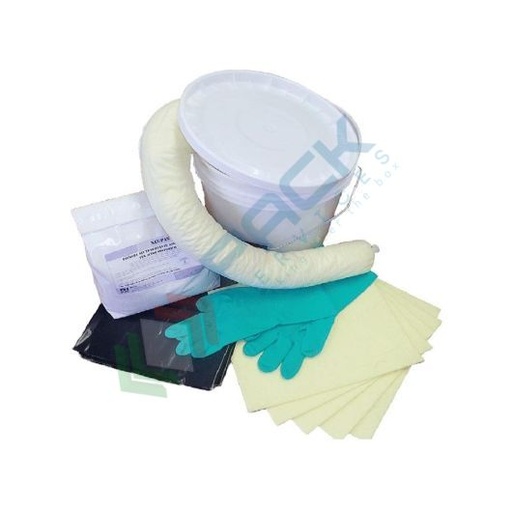 [KIT-CHP010] Kit di pronto intervento per prodotti chimici, portatile, capacità assorbimento 15 Lt, confezionato in secchio in plastica
