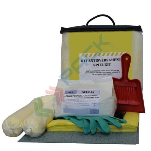 [KIT-CHP014] Kit di pronto intervento per prodotti chimici, portatile, capacità assorbimento 14 Lt, confezionato in borsa con maniglia e cerniera
