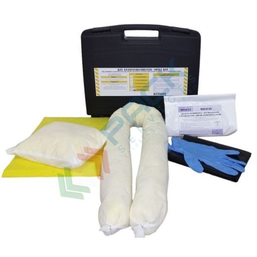 [KIT-CHP018] Kit di pronto intervento per prodotti chimici, portatile, capacità assorbimento 18 Lt, confezionato in valigia in polipropilene (PP)