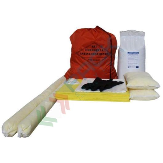 [KIT-CHP054] Kit di pronto intervento per prodotti chimici, portatile, capacità assorbimento 54 Lt, confezionato in sacca in nylon arancione