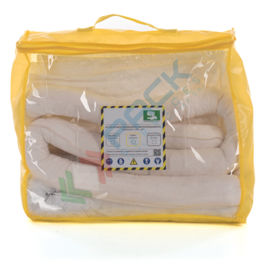 [KIT-OLB050] Kit di pronto intervento per oli ed idrocarburi, portatile, capacità assorbimento 60 Lt, confezionato in borsetta trasparente