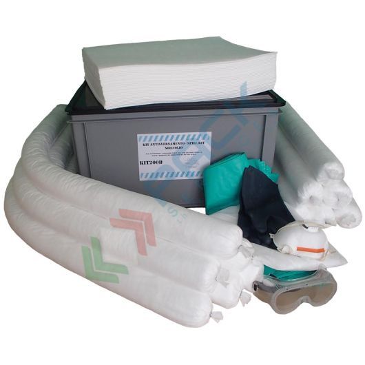[KIT-OLC075] Kit di pronto intervento per oli ed idrocarburi, carrellato, capacità assorbimento 75 Lt, confezionato in cassetta in plastica su ruote