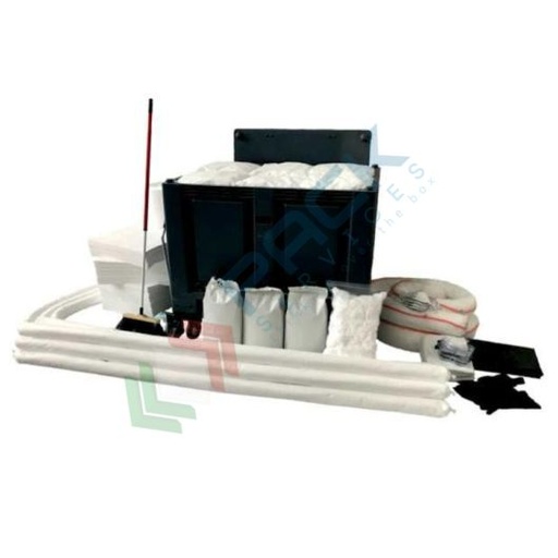 [KIT-OLC745] Kit di pronto intervento per oli ed idrocarburi, carrellato, capacità assorbimento 745 Lt, confezionato in cassa pallet con ruote
