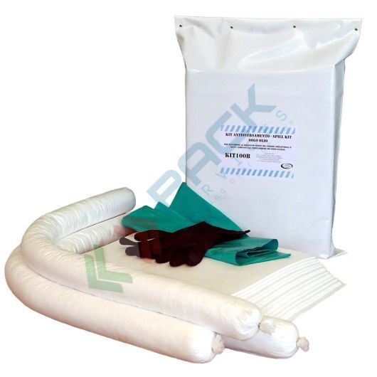[KIT-OLP030] Kit di pronto intervento per oli ed idrocarburi, portatile, capacità assorbimento 30 Lt, confezionato in busta in PLT con chiusura ad occhielli adatta ad essere appeso