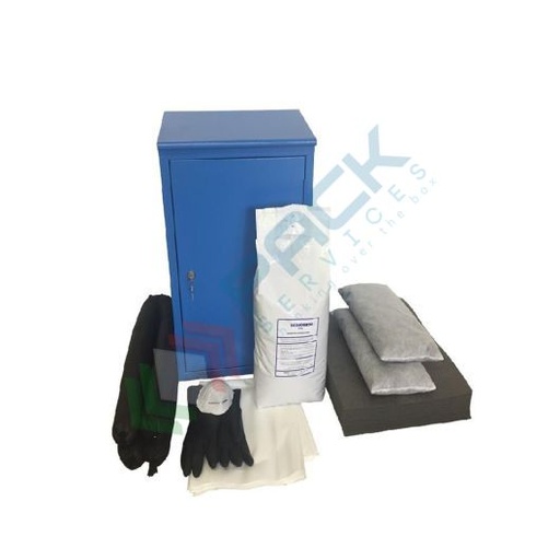 [KIT-UNA056] Kit di pronto intervento universale, capacità assorbimento 62 Lt, confezionato in armadio metallico pensile