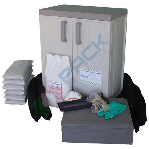 [KIT-UNA136] Kit di pronto intervento universale, capacità assorbimento 136 Lt, confezionato in armadio in polietilene con due ante e due ripiani