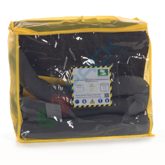 [KIT-UNB025] Kit di pronto intervento universale, portatile, capacità assorbimento 25 Lt, confezionato in borsetta trasparente