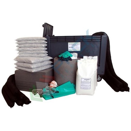 [KIT-UNC390] Kit di pronto intervento universale, carrellato, capacità assorbimento 390 Lt, confezionato in cassa pallet con coperchio