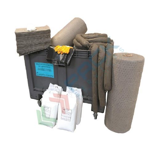 [KIT-UNC575] Kit di pronto intervento universale, carrellato, capacità assorbimento 585 Lt, confezionato in cassa pallet con coperchio