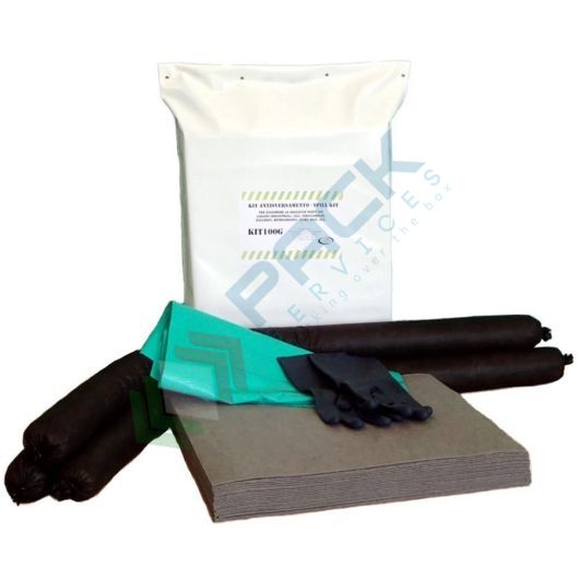 [KIT-UNP033] Kit di pronto intervento universale, portatile, capacità assorbimento 33 Lt, confezionato in contenitore in PLT con chiusura ad occhielli