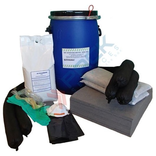 [KIT-UNR073] Kit di pronto intervento universale, capacità assorbimento 73 Lt, confezionato in fusto cilindrico in polietilene a bocca larga