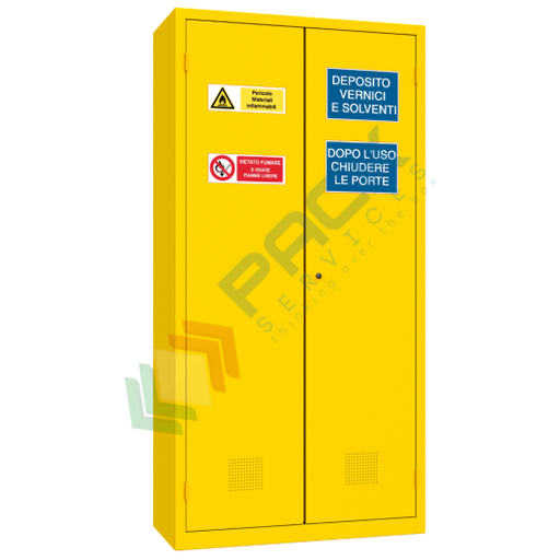 [PACK3002] Armadio di sicurezza per lo stoccaggio e contenimento di liquidi infiammabili, 2 ante cieche, Mis. 1000 L x 450 P x 2000 H mm, colore giallo
