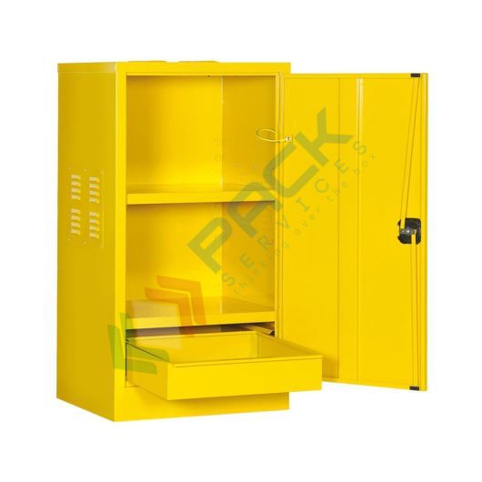 [PACK3008] Armadio di sicurezza per lo stoccaggio e contenimento di prodotti infiammabili, 1 anta cieca, Mis. 580 L x 460 P x 1000 H mm, colore giallo