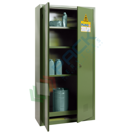 [PACK3052] Armadio fitofarmaci, fitosanitari e pesticidi, Mis. 1000 L x 450 P x 2000 H mm, 2 ante cieche, 4 ripiani, verde RAL 6011