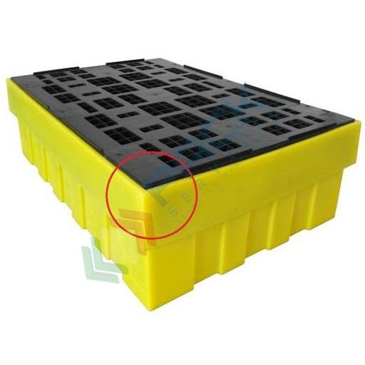 [VCLF280B-OFF] Vasca di contenimento liquidi in plastica (PE) con griglia, ideale per 1 fusto 200 Lt, volume di raccolta 280 Lt, Mis. 1230 L x 830 P x 380 H mm, colore giallo - LEGGERMENTE DANNEGGIATA
