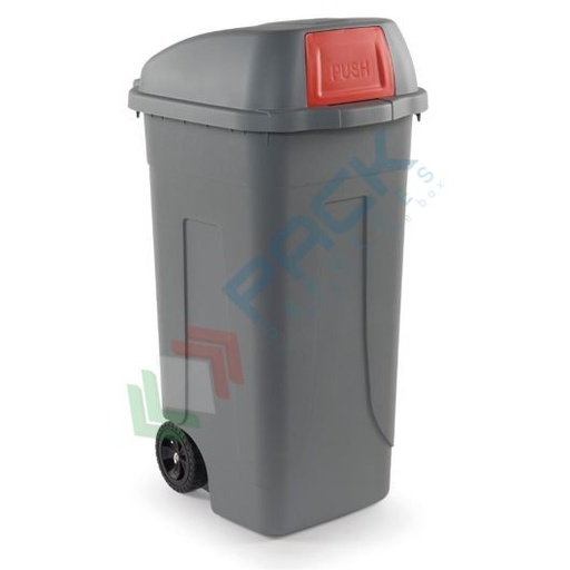 [PR100PUSH-GRCROB] Bidone spazzatura per la raccolta differenziata rifiuti, capacità 100 Lt, con coperchio basculante, colore grigio-rosso