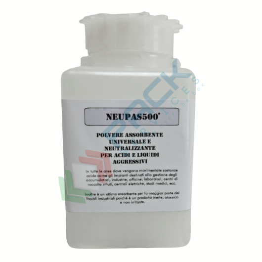 [SOLF-500002] Polvere assorbente neutralizzante per acido solforico, flacone con tappo a vite e sottotappo da 0,25 Kg