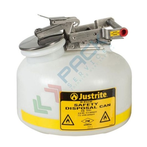 [TANP3-07B] Tanica di sicurezza in plastica (HDPE), capacità 7,5 Lt, per lo smaltimento di liquidi, colore bianco