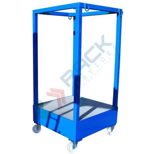 [TPBAG-025R] Struttura porta Big Bag, in acciaio verniciato blu, con vasca di contenimento carrellata, capacità 1000 Lt