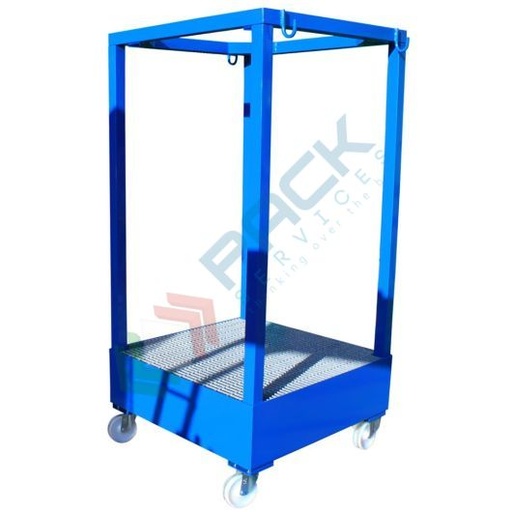 [TPBAG-025R] Struttura porta Big Bag, in acciaio verniciato blu, con vasca di contenimento carrellata, capacità 1000 Lt