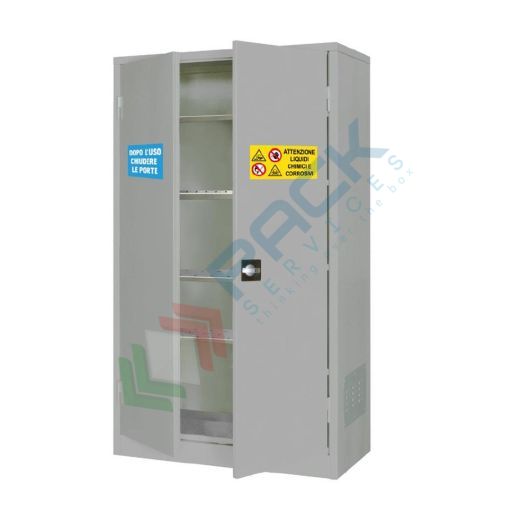 [UB-0942] Armadio di sicurezza per lo stoccaggio di sostanze chimiche, acide e corrosive, Mis. 1000 L x 460 P x 1800 H mm, 2 ante cieche, 4 ripiani