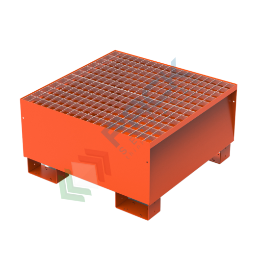 [VCL-010-2004] Vasca di contenimento liquidi in acciaio ideale per 1 fusto, volume di raccolta 205 Lt, Mis. 804 L x 800 P x 435 H mm, colore arancio RAL 2004