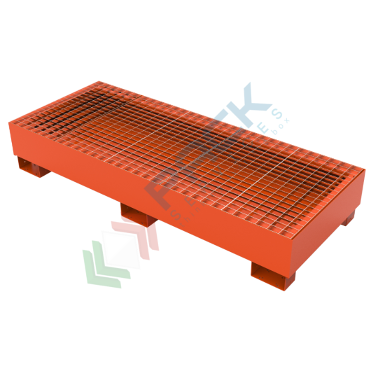 [VCL-035-2004] Vasca di contenimento liquidi in acciaio ideale per 3 fusti, volume di raccolta 360 Lt, Mis. 2010 L x 800 P x 330 H mm, colore arancio RAL 2004