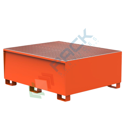 [VCL-100-2004] Vasca di contenimento liquidi in acciaio ideale per 1 cisterna IBC, volume di raccolta 1000 Lt, Mis. 1600 L x 1300 P x 635 H mm, colore arancio RAL 2004