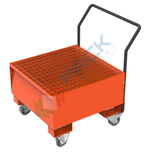 [VCL-CAR010] Vasca di contenimento liquidi carrellata, in acciaio ideale per 1 fusto, volume di raccolta 205 Lt, Mis. 804 L x 800 P x 435 H mm, colore arancio RAL 2004