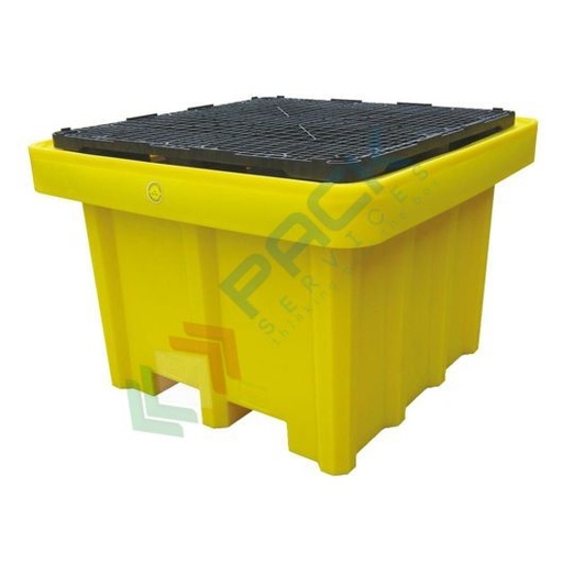 [VCLC-10] Vasca di contenimento liquidi in polietilene (PE) con griglia, ideale per 1 cisterna IBC, volume di raccolta 1050 Lt, Mis. 1350 L x 1350 P x 970 H mm, colore giallo