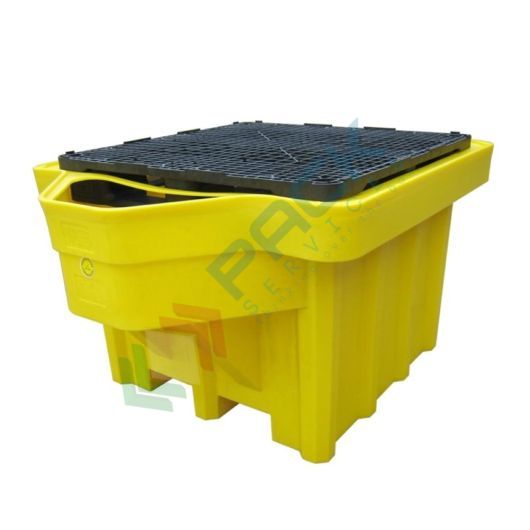 [VCLC-10B] Vasca di contenimento liquidi in polietilene (PE) con griglia e salvagoccia, ideale per 1 cisterna IBC, volume di raccolta 1050 Lt, Mis. 1650 L x 1350 P x 970 H mm, colore giallo